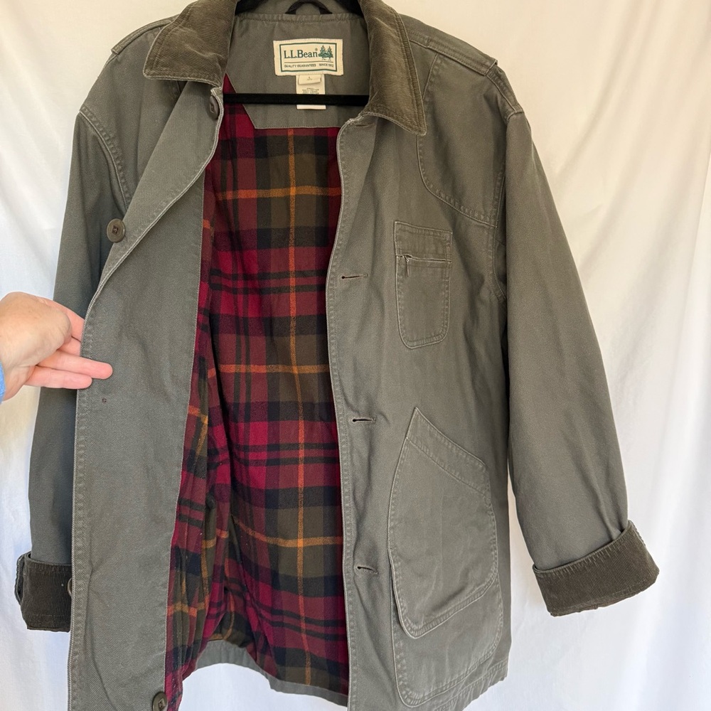L.L. Bean Men's Olive Original Field Coat with Cotton Plaid Lining Size Large